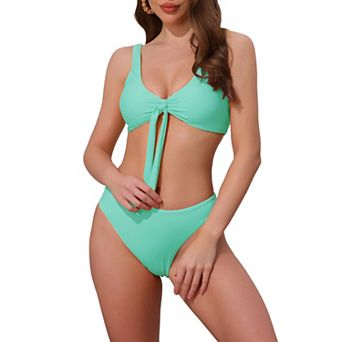 Women's Lace Up Decoration Push Up Bikini Sets, 2 pc Wide Strap Top Triangle Bottom Swimwear