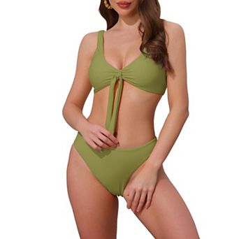 Women's Lace Up Decoration Push Up Bikini Sets, 2 pc Wide Strap Top Triangle Bottom Swimwear