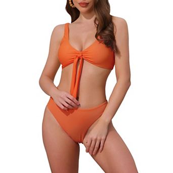 Women's Lace Up Decoration Push Up Bikini Sets, 2 pc Wide Strap Top Triangle Bottom Swimwear