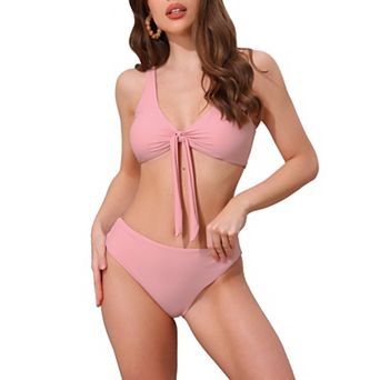 Women's Lace Up Decoration Push Up Bikini Sets, 2 pc Wide Strap Top Triangle Bottom Swimwear