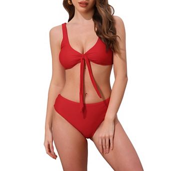 Women's Lace Up Decoration Push Up Bikini Sets, 2 pc Wide Strap Top Triangle Bottom Swimwear