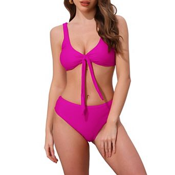 Women's Lace Up Decoration Push Up Bikini Sets, 2 pc Wide Strap Top Triangle Bottom Swimwear