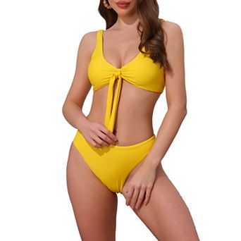 Women's Lace Up Decoration Push Up Bikini Sets, 2 pc Wide Strap Top Triangle Bottom Swimwear
