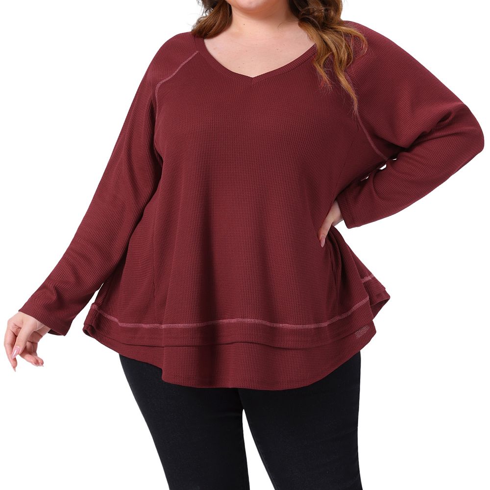 Plus Size Waffle-Knit V-Neck Blouse