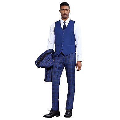 Stacy Adams Plaid 3pc Vested Suit Set w/ Peak Lapel