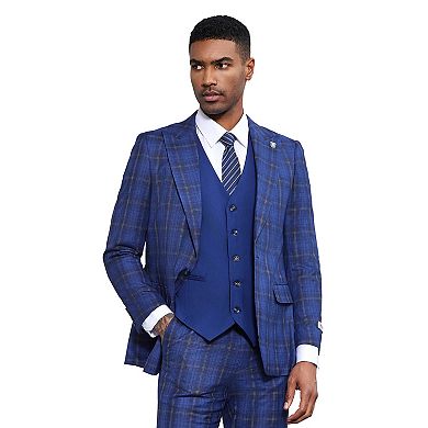 Stacy Adams Plaid 3pc Vested Suit Set w/ Peak Lapel