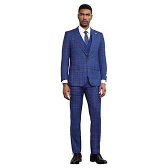 Stacy Adams Plaid 3 pc Vested Suit Set w/ Peak Lapel