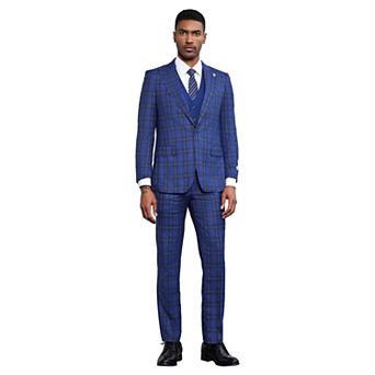 Stacy Adams Plaid 3 pc Vested Suit Set w/ Peak Lapel