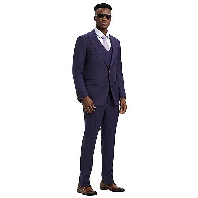 Stacy Adams 3pc Pinstriped Suit Set w/ Double Breasted Vest