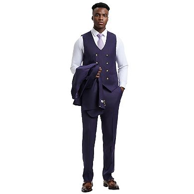 Stacy Adams 3pc Pinstriped Suit Set w/ Double Breasted Vest