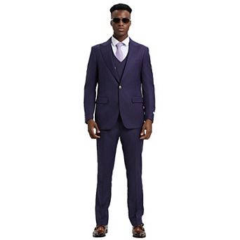 Stacy Adams 3 pc Pinstriped Suit Set w/ Double Breasted Vest