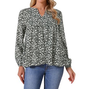 Women's Floral Blouses V Neck Long Sleeve Babydoll Flowy Spring Summer Top