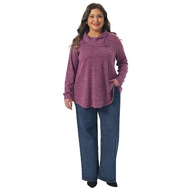 Plus Size Blouse for Women Long Sleeve Button Cowl Neck Casual Loose Tunic Tops with Pockets