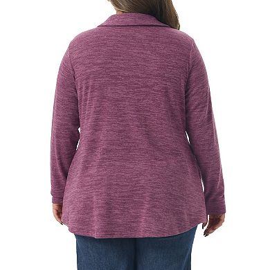 Plus Size Blouse for Women Long Sleeve Button Cowl Neck Casual Loose Tunic Tops with Pockets