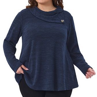 Plus Size Blouse for Women Long Sleeve Button Cowl Neck Casual Loose Tunic Tops with Pockets