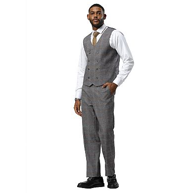 Stacy Adams Windowpane Plaid Vested Suit Set w/ Peak lapel