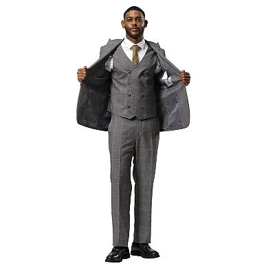 Stacy Adams Windowpane Plaid Vested Suit Set w/ Peak lapel