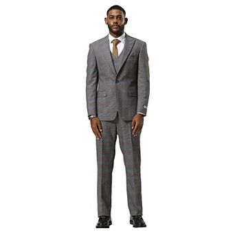 Stacy Adams Windowpane Plaid Vested Suit Set w/ Peak lapel