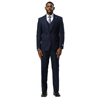 Stacy Adams Windowpane Plaid Vested Suit Set w/ Peak lapel