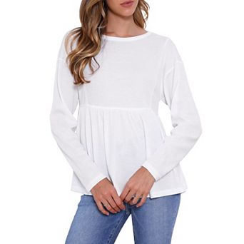 Peplum Top for Women's Ruffle Hem Shirt Crew Neck Long Sleeve Blouse Top