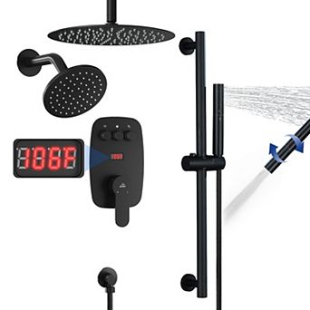 12inch Dual Showerhead Temperature Display Shower System with 2 in 1 Slider Bar Shower Handheld