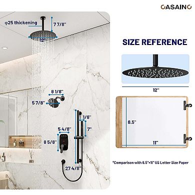 12inch Dual Showerhead Temperature Display Shower System with 2 in 1 Slider Bar Shower Handheld