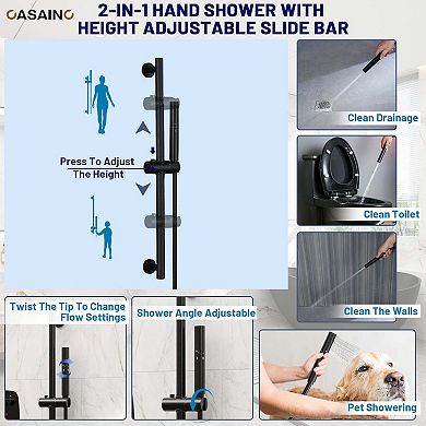 12inch Dual Showerhead Temperature Display Shower System with 2 in 1 Slider Bar Shower Handheld