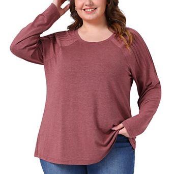 Plus Size Top for Women Long Sleeve Crew Neck Pleated Shirts Loose Fit Tunic Tops