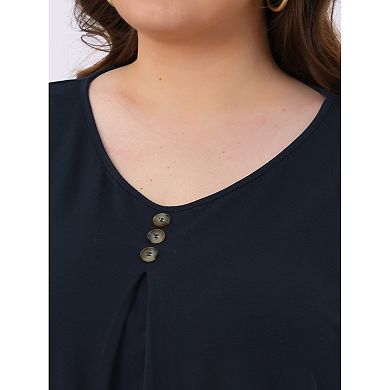 Plus Size Top for Women Long Sleeve V Neck Button Casual Loose Tunic Tops Basic Tee Shirts