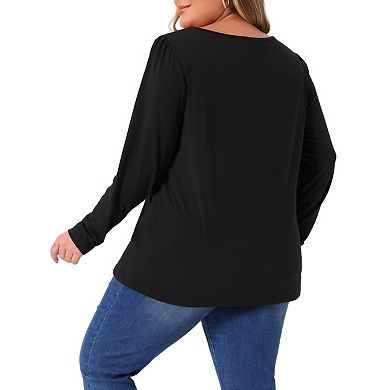Women's Plus Size Long Sleeve T Shirt Tops Crew Neck Front Tucks Detail Casual Blouse Basic Tee Top