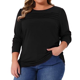 Women's Plus Size Long Sleeve T Shirt Tops Crew Neck Front Tucks Detail Casual Blouse Basic Tee Top