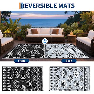 Garvee Boho Outdoor Area Rug Plastic Reversible Rug for Balcony Patio Beach Camping