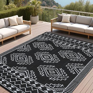 Garvee Boho Outdoor Area Rug Plastic Reversible Rug for Balcony Patio Beach Camping