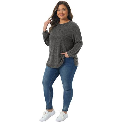 Plus Size T Shirts for Women Long Sleeve Crew Neck Casual Pullover Loose Side Split Knit Blouse Top