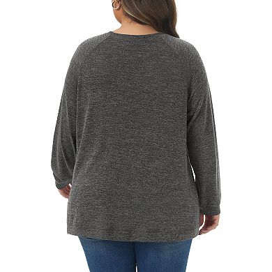 Plus Size T Shirts for Women Long Sleeve Crew Neck Casual Pullover Loose Side Split Knit Blouse Top