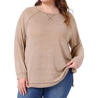 Plus Size T Shirts for Women Long Sleeve Crew Neck Casual Pullover Loose Side Split Knit Blouse Top