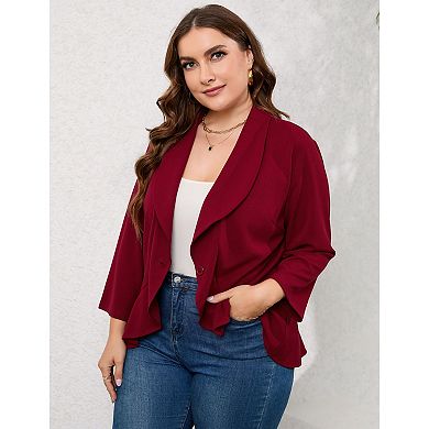 Womens Plus Size Casual Long Sleeve Blazer Open Front Cardigan Work Office Jacket Suit Blazer