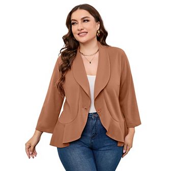 Womens Plus Size Casual Long Sleeve Blazer Open Front Cardigan Work Office Jacket Suit Blazer