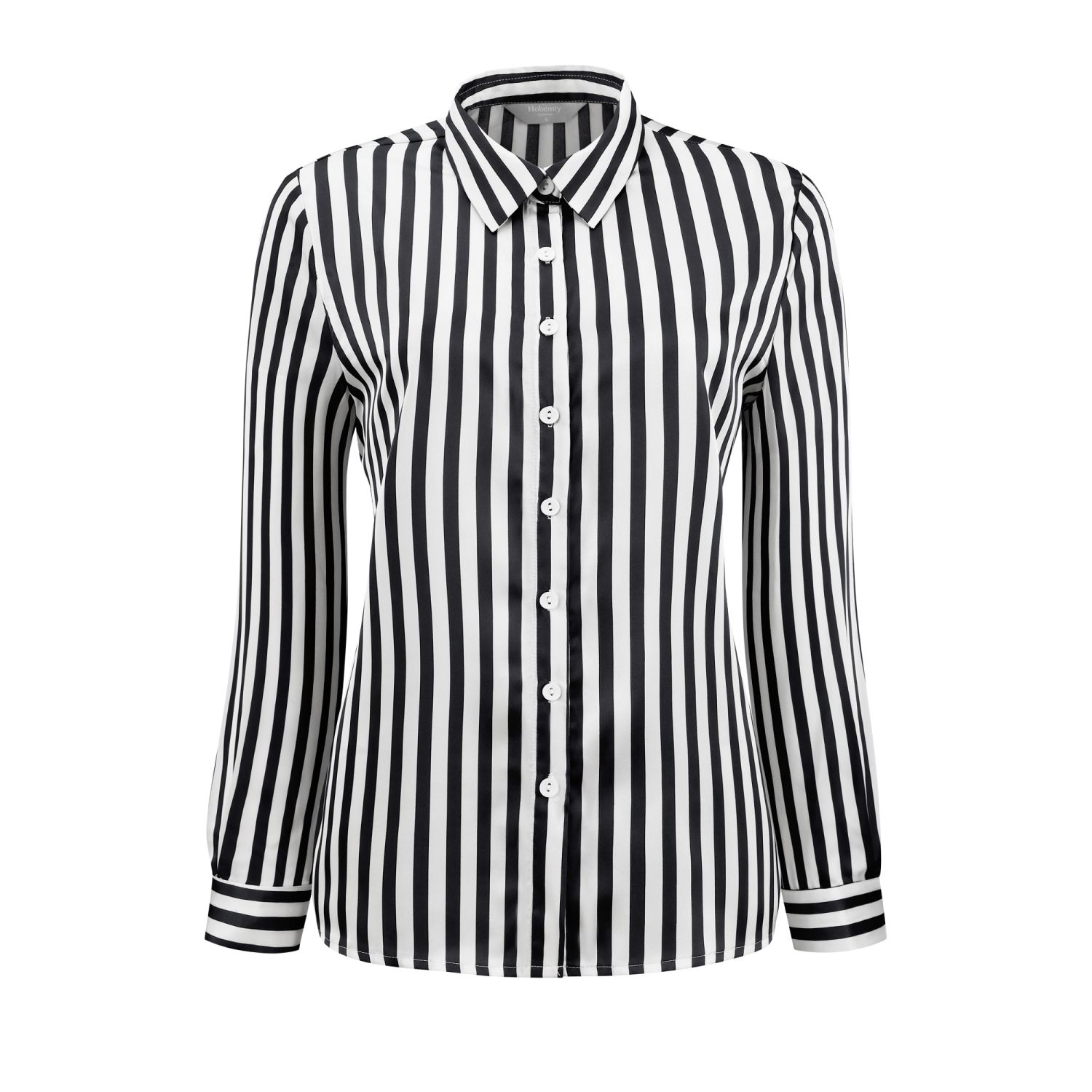 Women's Satin Striped Shirt Button Down Long Sleeve Office Blouse