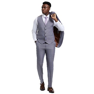 Stacy Adams 3pc Plaid Suit Set w/ Wide Peak Lapel