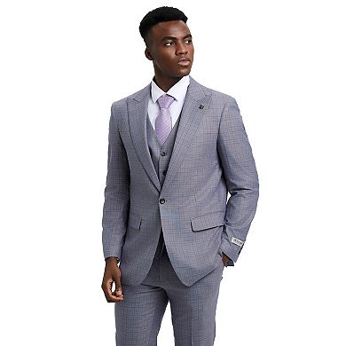 Stacy Adams 3pc Plaid Suit Set w/ Wide Peak Lapel