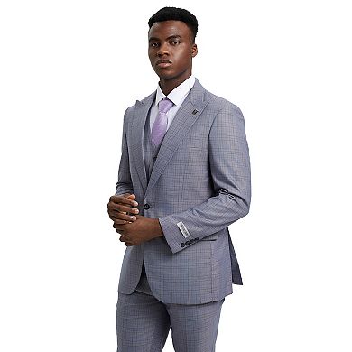 Stacy Adams 3pc Plaid Suit Set w/ Wide Peak Lapel