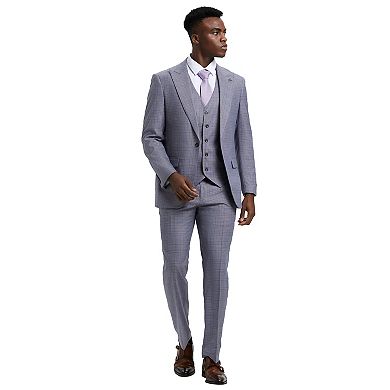 Stacy Adams 3pc Plaid Suit Set w/ Wide Peak Lapel