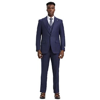 Stacy Adams 3 pc Plaid Suit Set w/ Wide Peak Lapel