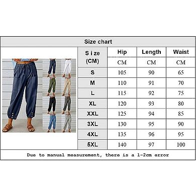 Women's Loose Fitting High Waist Wide Leg Trousers Buckle Cotton Linen Pants Trousers with Pocket