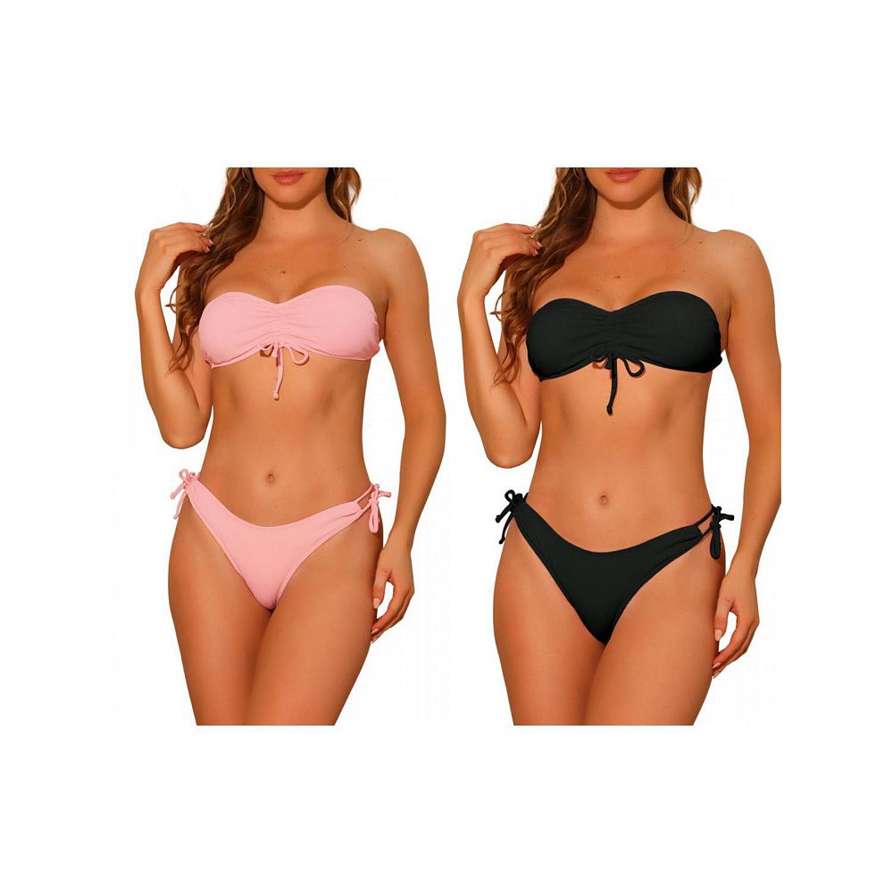 Bandeau Side Drawstring Swimsuit Set