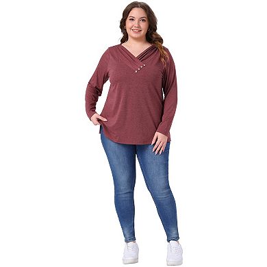 Plus Size Tunic Tops for Women V Neck Button Long Sleeve Fall Pullover Shirt Loose Blouse