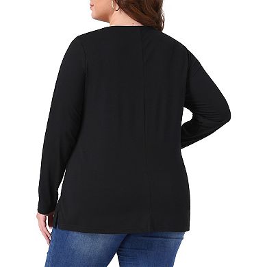 Plus Size Tunic Tops for Women V Neck Button Long Sleeve Fall Pullover Shirt Loose Blouse