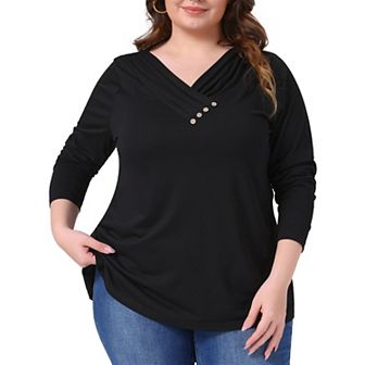 Plus Size Tunic Tops for Women V Neck Button Long Sleeve Fall Pullover Shirt Loose Blouse