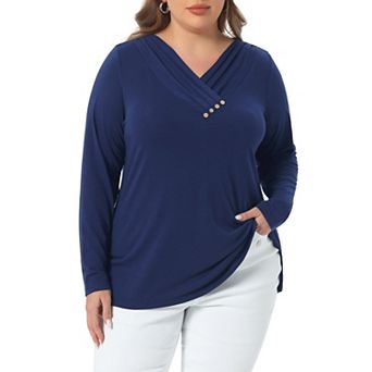 Plus Size Tunic Tops for Women V Neck Button Long Sleeve Fall Pullover Shirt Loose Blouse